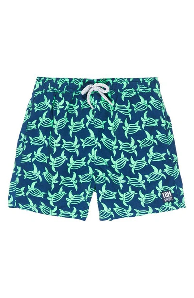 Tom & Teddy Boys' Turtle Print Swim Trunks - Little Kid, Big Kid In Navy Green