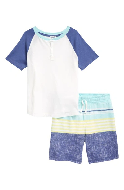 Splendid Kids' Stripe Henley & Shorts Set (toddler & Little Boy) In Aqua