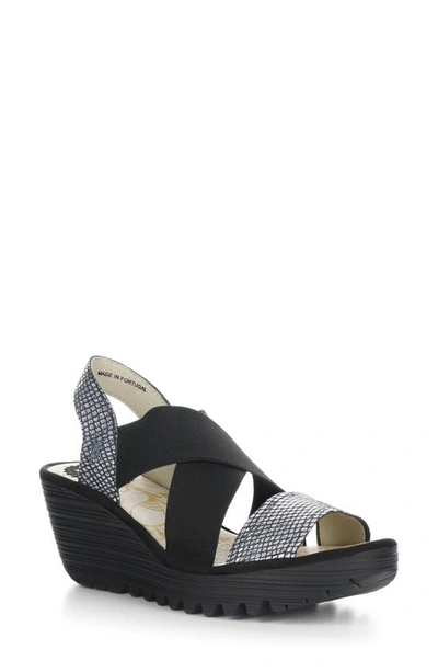 Fly London Yaji Cross Wedge Sandal In Black