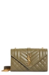 Saint Laurent Envelope Triquilt Small Ysl Shoulder Bag In Smooth Leather In Khaki Green