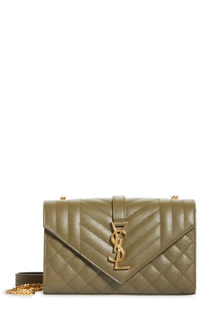 Saint Laurent Small Envelope Calfskin Leather Shoulder Bag In Green