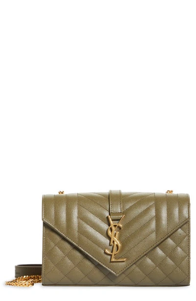 Saint Laurent Envelope Triquilt Small Ysl Shoulder Bag In Smooth Leather In Light Musk