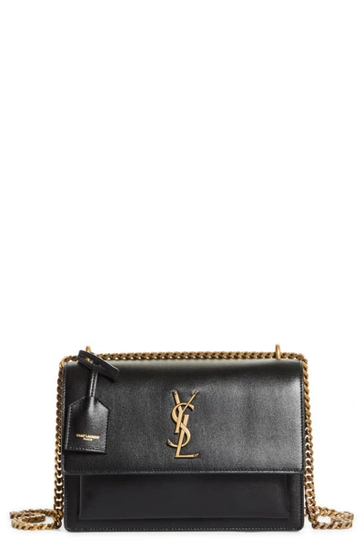 Saint Laurent Medium Sunset Leather Shoulder Bag In Nero