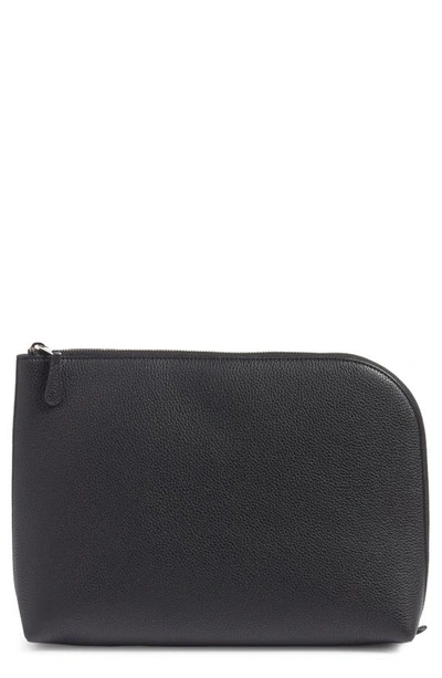 The Row Large Leather Zip Pouch In Black