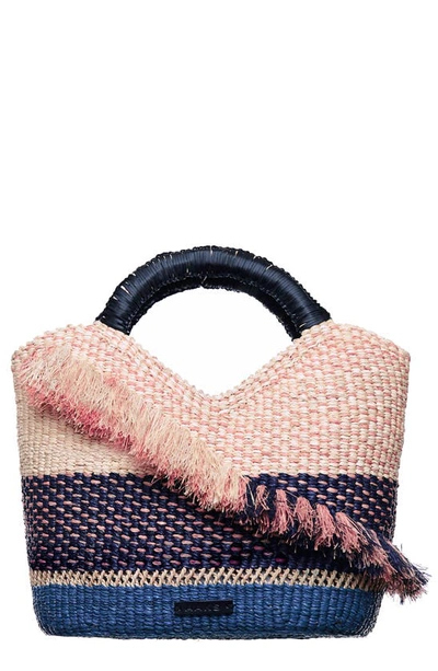 A A K S Oroo Colourblock Raffia Tote In Natural/ Pink/ Navy/ Teal