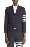 Thom Browne 4-bar Low Rise Wool Crop Skinny Pants In Navy