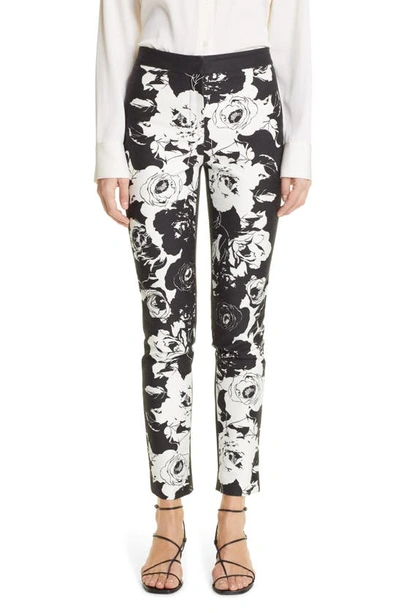 Adam Lippes Floral Cigarette Pants In Printed Denim In Ivory/black