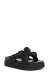 Ganni Flatform Knotted Crossover Strap Sandals In Black