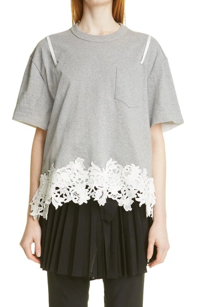 Sacai Cotton Jersey x Lace T-Shirt 白x黒　L Sacai Lace Trim Cotton Jersey Tee In Grey | ModeSens