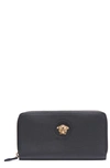 Versace La Medusa Zip Around Leather Wallet In Black