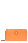 Versace La Medusa Zip Around Leather Wallet In Orange