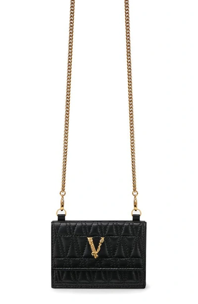 Versace First Line Virtus Leather Wallet On A Chain In Black/ Multi /  Gold