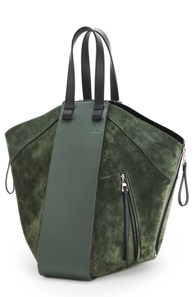 Loewe Hammock S号绒面革和皮革单肩包 In Dark Green