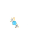 Ef Collection Diamond And Turquoise Bar Stud Earring, Single In Yellow Gold/ Diamond/turq