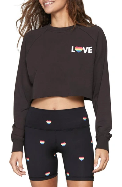 Spiritual Gangster Love Izzy Crop Graphic Sweatshirt In Vintage Black