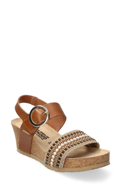 Mephisto Laure Wedge Slingback Sandal In Camel Leather