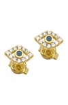 Adornia 14k Yellow Gold Plated Evil Eye Stud Earrings In Yellow