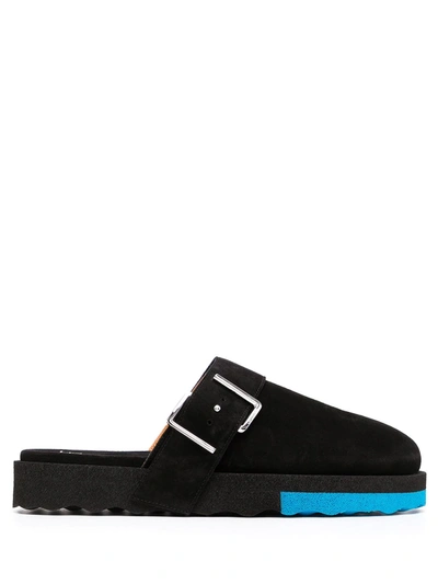 Off-white Comfort Leather Buckle Slippers In Black