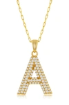 Simona Jewelry Sterling Silver Micro Pave Cz Block Initial Pendant In Gold