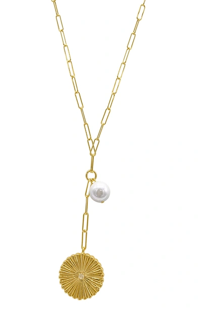 ADORNIA ADORNIA 14K YELLOW GOLD VERMEIL PEARL DROP Y-NECKLACE,731199499589