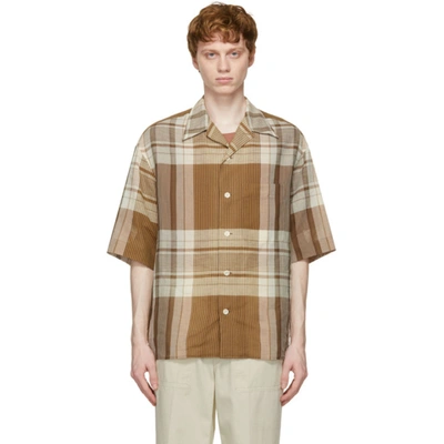 Lemaire Brown Cotton & Linen Short Sleeve Shirt In Neutrals