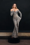 JEAN LOUIS SABAJI OFF SHOULDER SNAKESKIN GOWN,JLS21G2-8