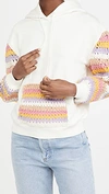 Alice And Olivia Crochet-paneled French Cotton-terry Hoodie In Off White/multi