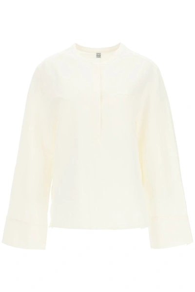 Totême White Linen Half Button Shirt