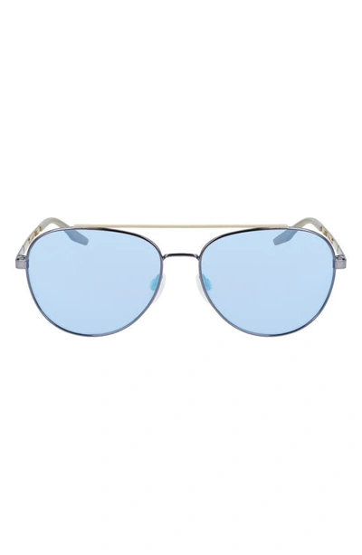 Converse Activate 57mm Aviator Sunglasses In Shiny Gunmetal/ Blue Mirror