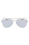 Converse Disrupt 58mm Aviator Sunglasses In Matte White/ Silver