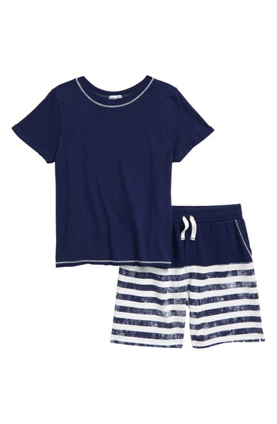 Splendid Kids' Splash Stripe T-shirt & Shorts Set In True Navy