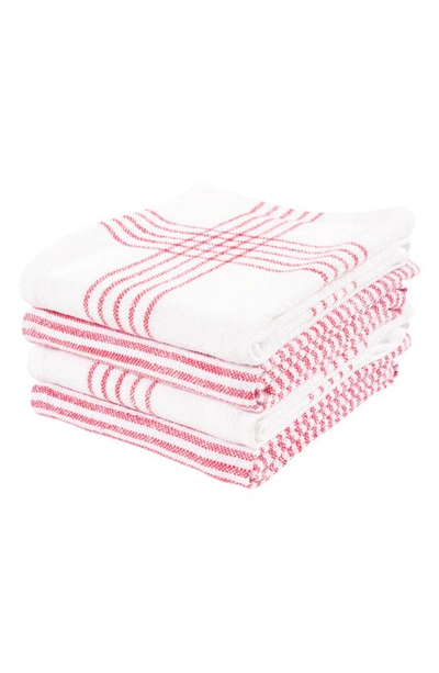 Kaf Home Set Of 4 Assorted Cotton Kitchen Towels In Red