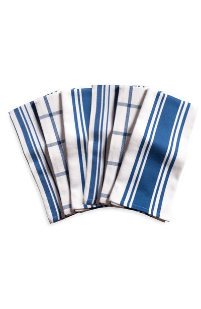 Kaf Home Set Of 6 Stripe & Check Cotton Pantry Towels In Blue