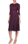 Alex Evenings Plus Size Sequined Lace A-line Dress In Deep Plum