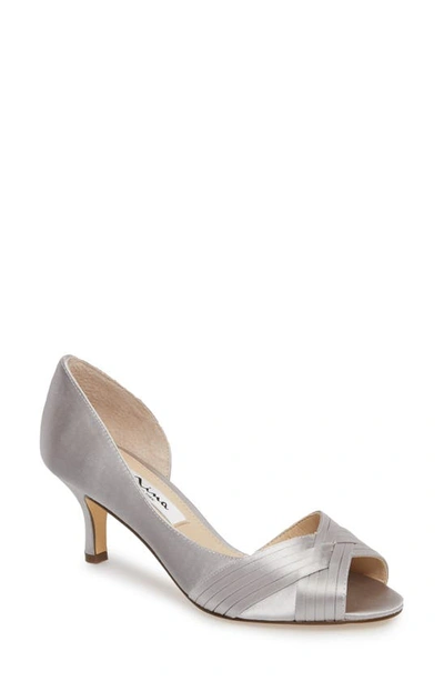 Nina Contesa Open Toe Pump In Silver Satin