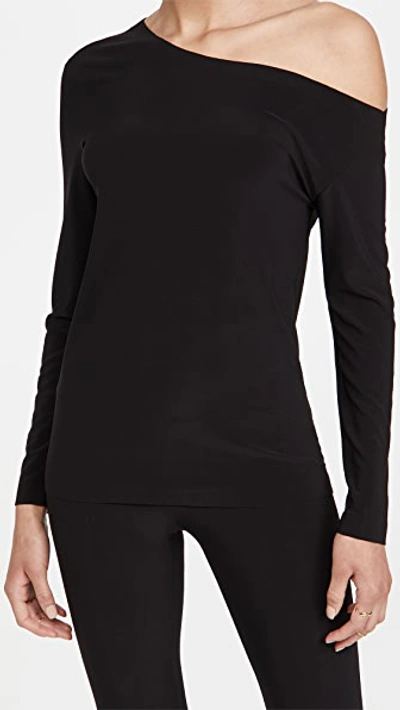 Norma Kamali Long Sleeve Drop Shoulder Bodysuit In Black
