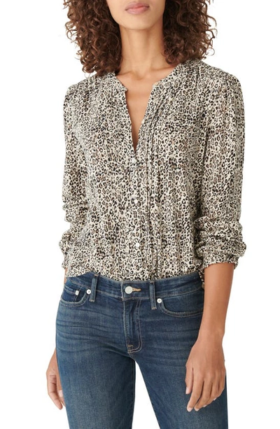 Lucky Brand Cotton Animal-print Pintuck Blouse In Natural Multi