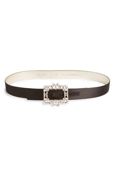 Roger Vivier Broche Crystal Buckle Belt In Black