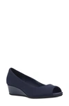 Bandolino Candra Womens Peep Toe Slip On Wedge Heels In Blue