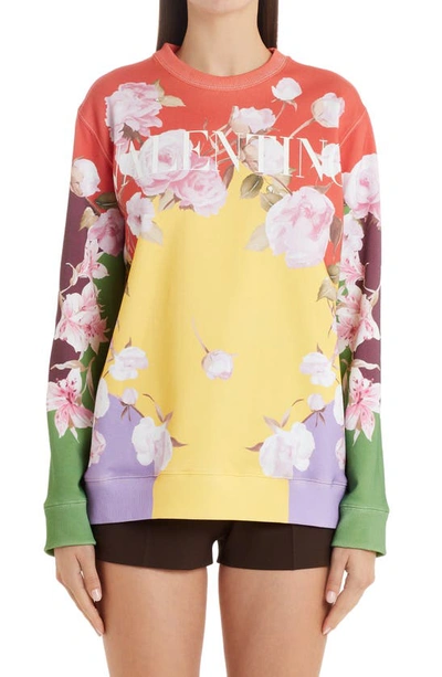 Valentino Floral-print Logo Sweatshirt - Atterley In Yellow