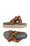 Ganni Knotted Recycled-satin Flatform Slides In Chipmunk
