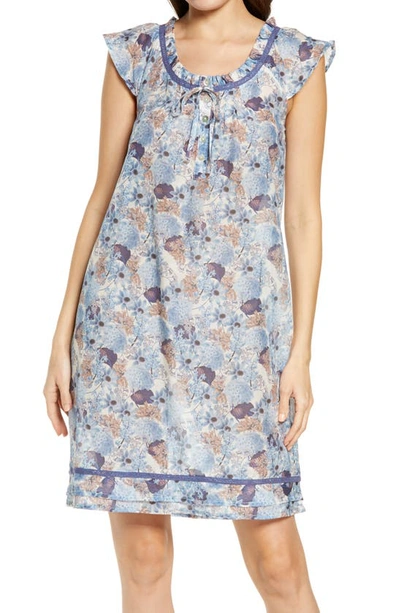 Papinelle Paloma Flutter Sleeve Floral Nightgown In Blue