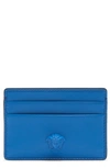Versace Medusa Leather Card Case In Blue/ Blue/  Gold