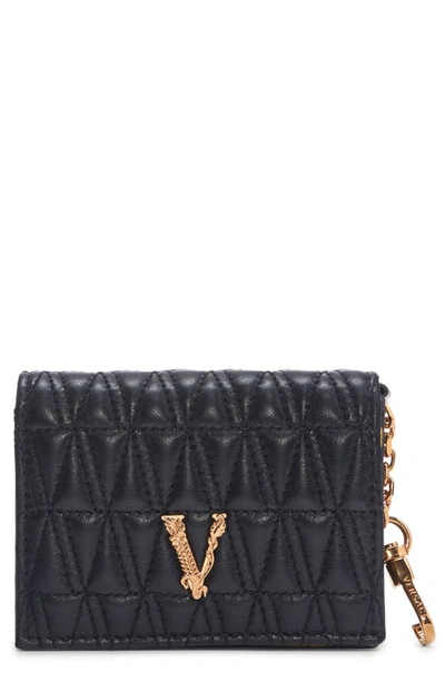 Versace Virtus Leather Wallet On A Chain In Black