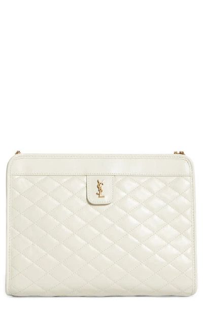 Saint Laurent Vintage Quilted Ysl Chain Clutch Bag In White