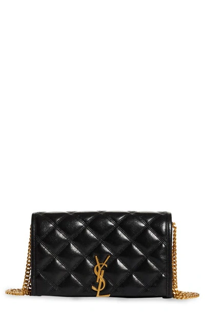 Saint Laurent Becky Diamond Quilted Leather Wallet On A Chain In Nero