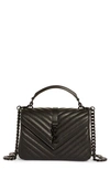Saint Laurent College Medium Monogram Ysl V-flap Crossbody Bag - Black Hardware In Nero
