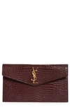 Saint Laurent Uptown Croc Embossed Leather Pouch In Rouge Legion