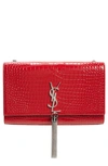 Saint Laurent Medium Kate Tassel Croc Embossed Calfskin Leather Crossbody Bag In Rouge Eros
