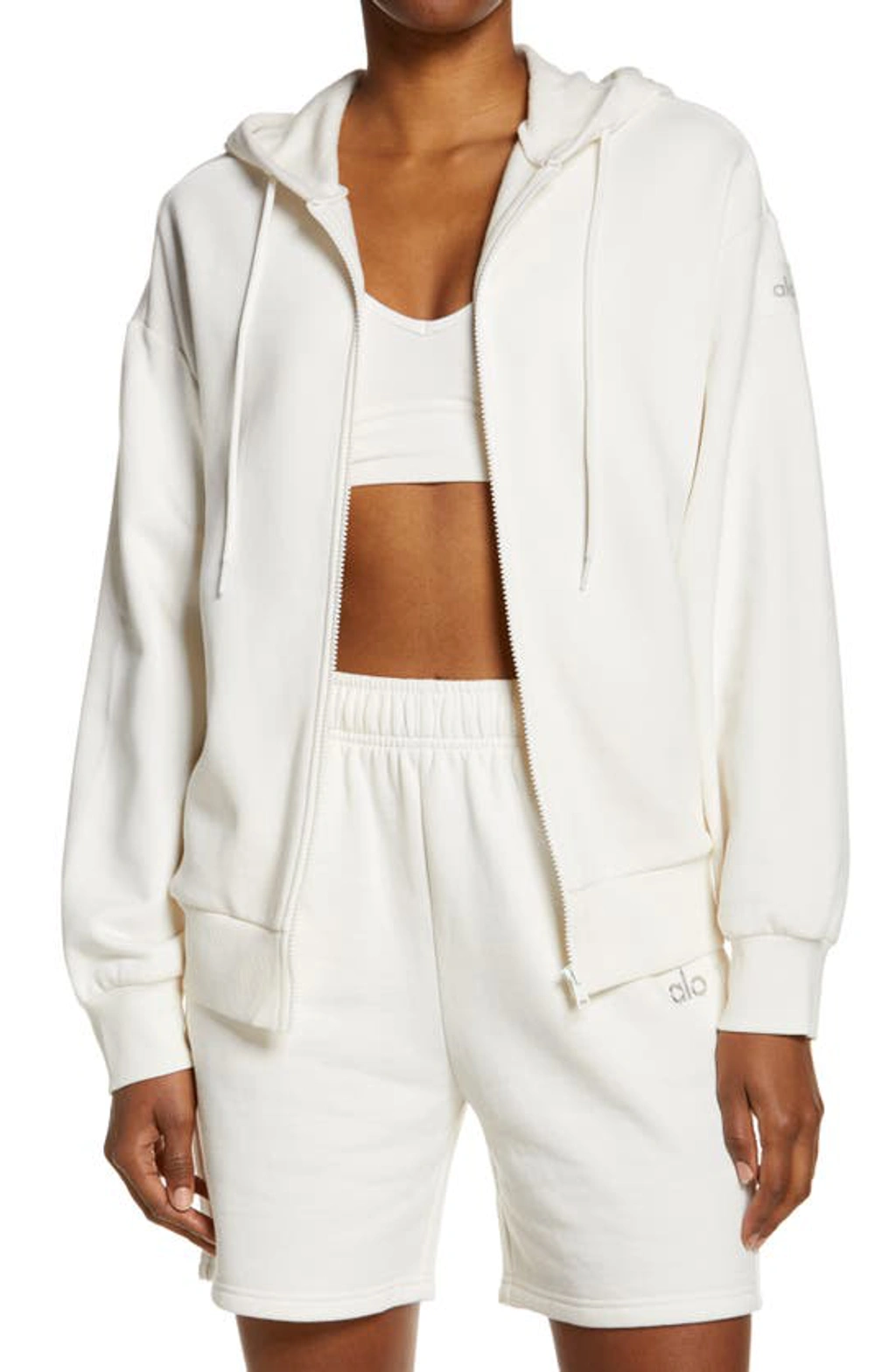 Alo Yoga Hype Full Zip Hoodie In Ivory | ModeSens